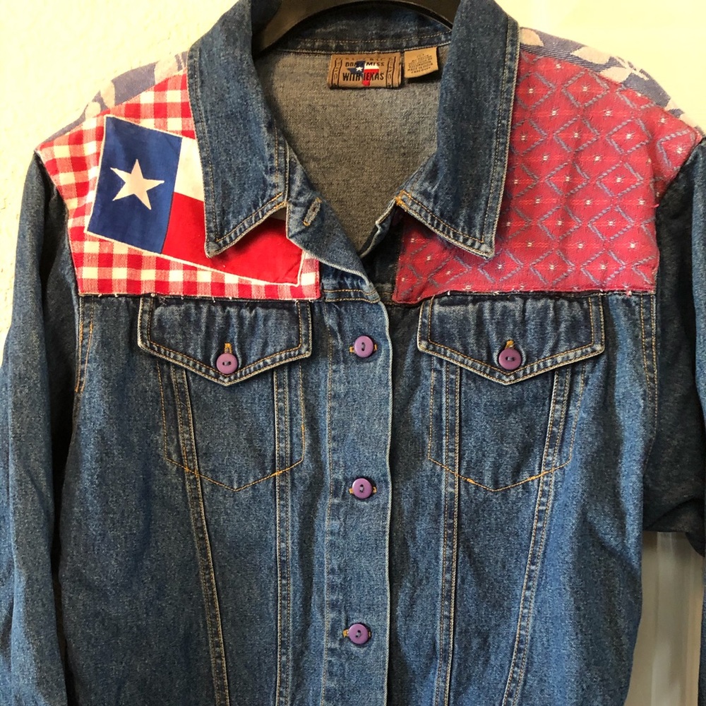 Don’t Mess With Texas- Women's Denim Vintage Patchwork Texas Western Jacket SZ L